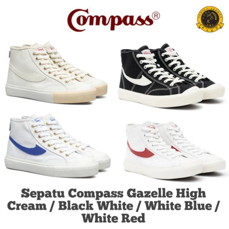 Compass Gazelle High Cream/Black White/White Blue/White Red