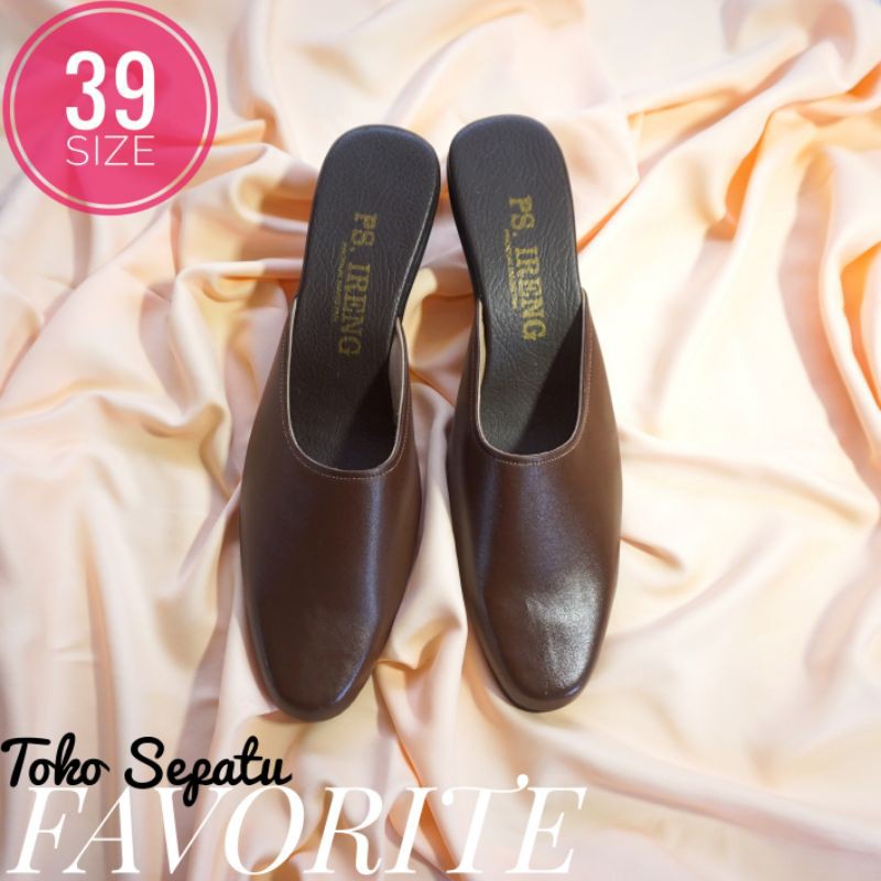 [FAV] Sepatu Wanita Kulit Asli Model Selop Cokelat Hak Tahu