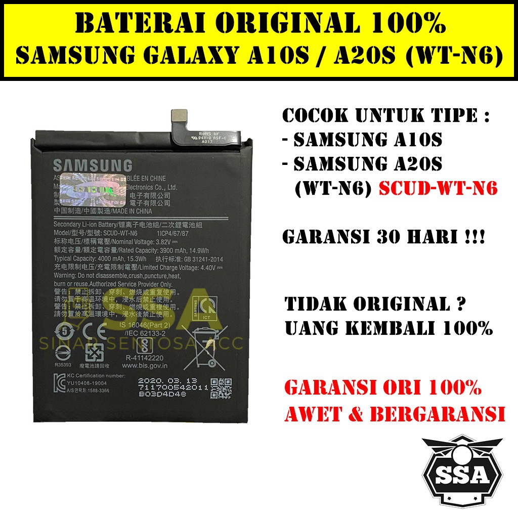 Baterai Original 100% Samsung Galaxy A10s A20s WT-N6 SCUD-WT-N6 A 10s A 20s Batrai Batu Batre Battery Batrei Handphone ORI HP