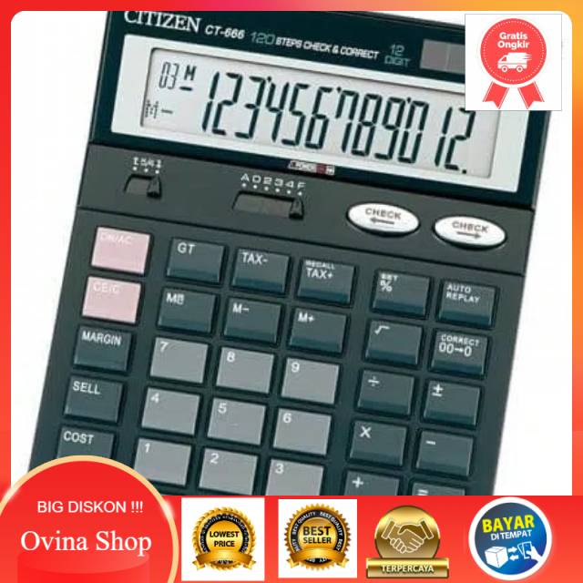 

TERLARIS Kalkulator Citizen Ct 666 12 digit besar