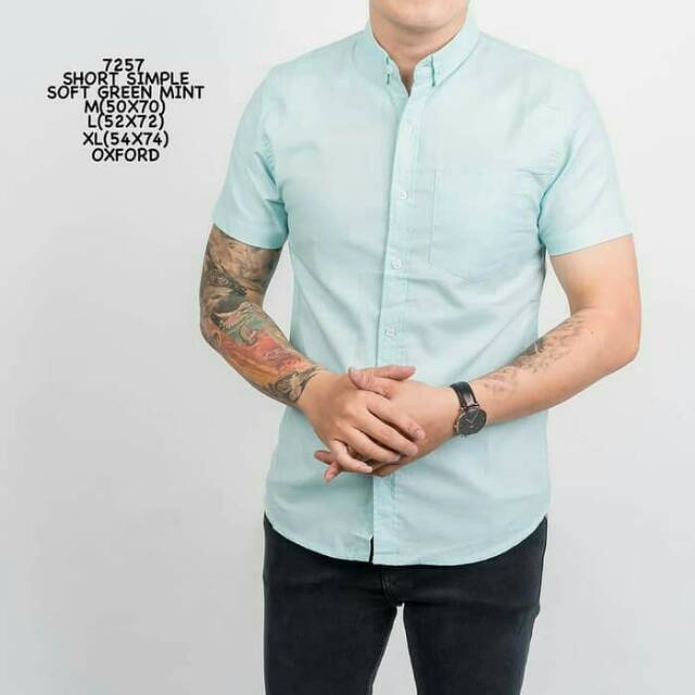 Kemeja Kantor Pria Casual Hijau Ijo Muda Mint Polosan Cowok Korea Slimfit Distro New Arrival