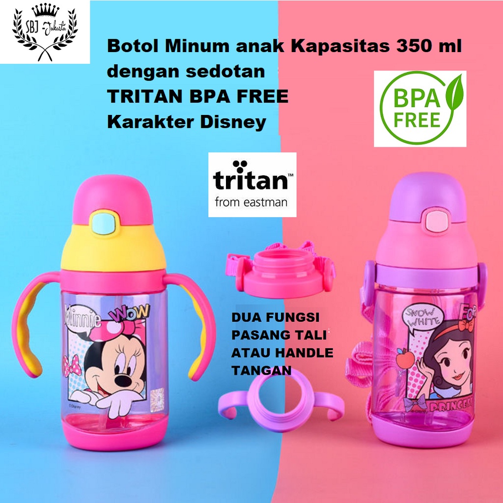 BOTOL MINUM ANAK ORIGINAL KARAKTER KARTUN TRITAN BPA FREE 350 ml - Dengan Sedotan