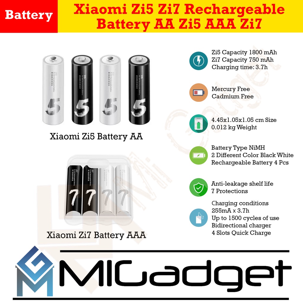 Zi7 Zi 7 Zi5 Zi 5 Rechargeable Battery AA AAA - Baterai Cas AA Zi5 AAA Zi7