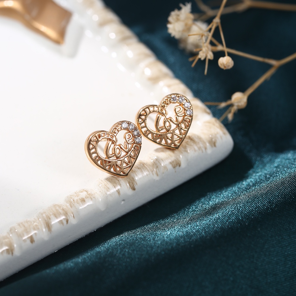 ✅COD Anting Wanita Titanium Elegan Hati Desain Korea Earrings Fashion Aksesoris Anting Tusuk Perhiasan Lapis Emas D252