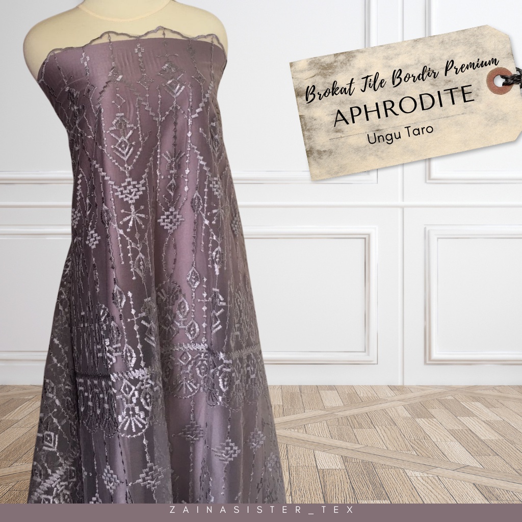 Bahan Kain Kebaya Brukat Tile Tille Bordir Premium Etnik Aphrodite Series Warna Ungu Taro