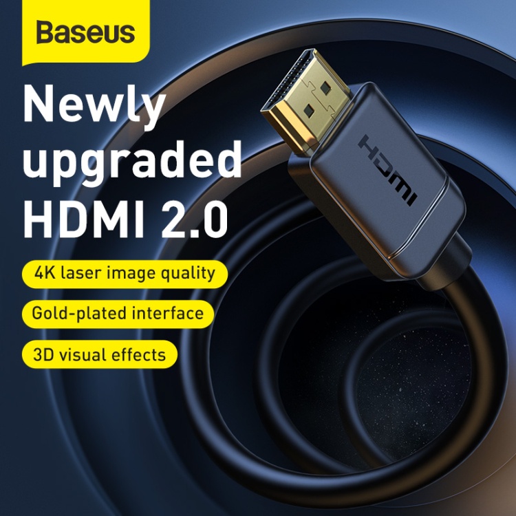 Baseus Kabel HDMI ke HDMI 2.0 Gold Plated 4K Laser Image Quality 5M - CAKGQ-D01 - Black