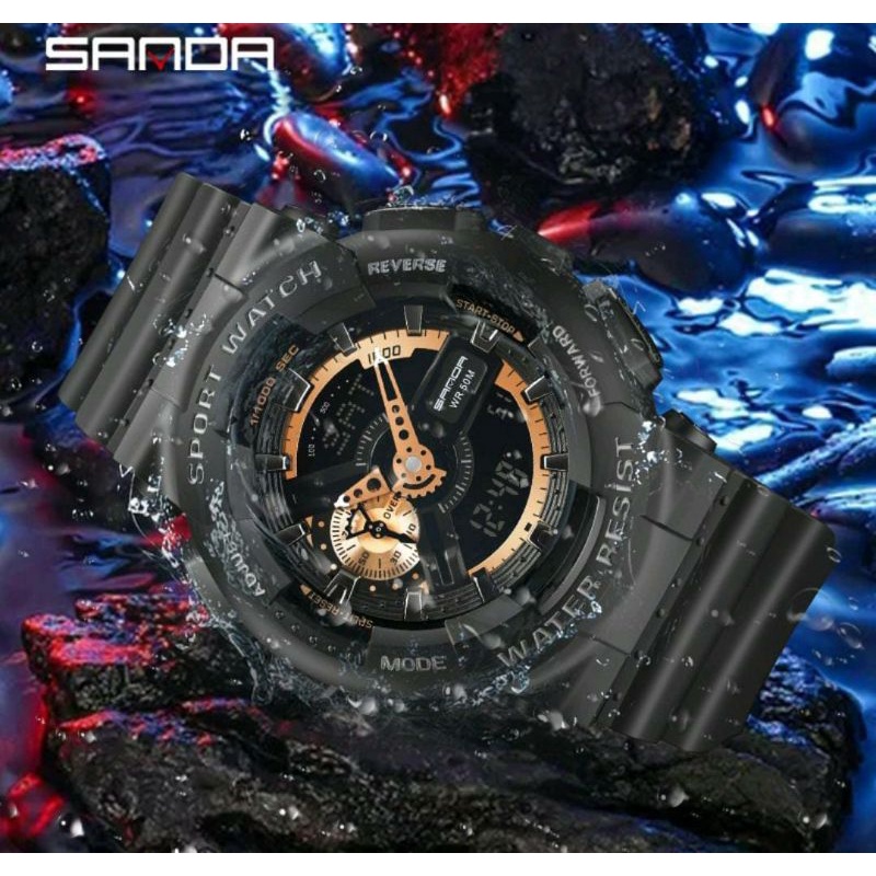 Terviraaaallll SANDA 3110 Jam Tangan Pria Digital Analog Dual Time Tali Rubber Shockproof Anti Air CURRENOS