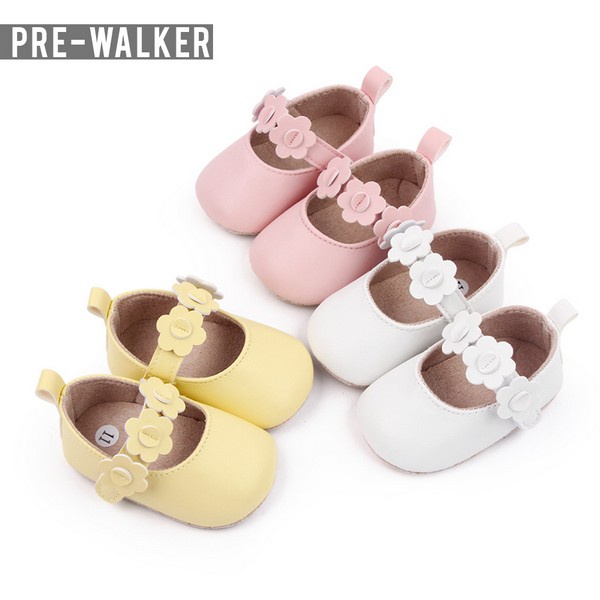 Sepatu Bayi Perempuan Motif Bunga Pink White Yellow - Sepatu Prewalker Baby S1246