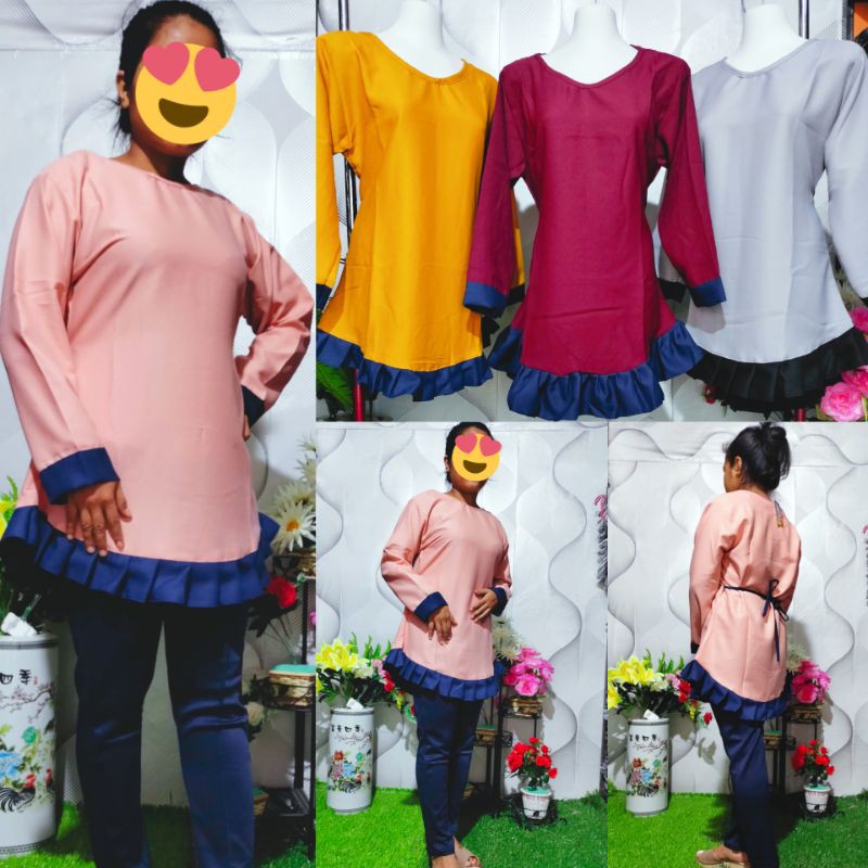 baju atasan wanita tunik moscrep rempal  bawah size XL