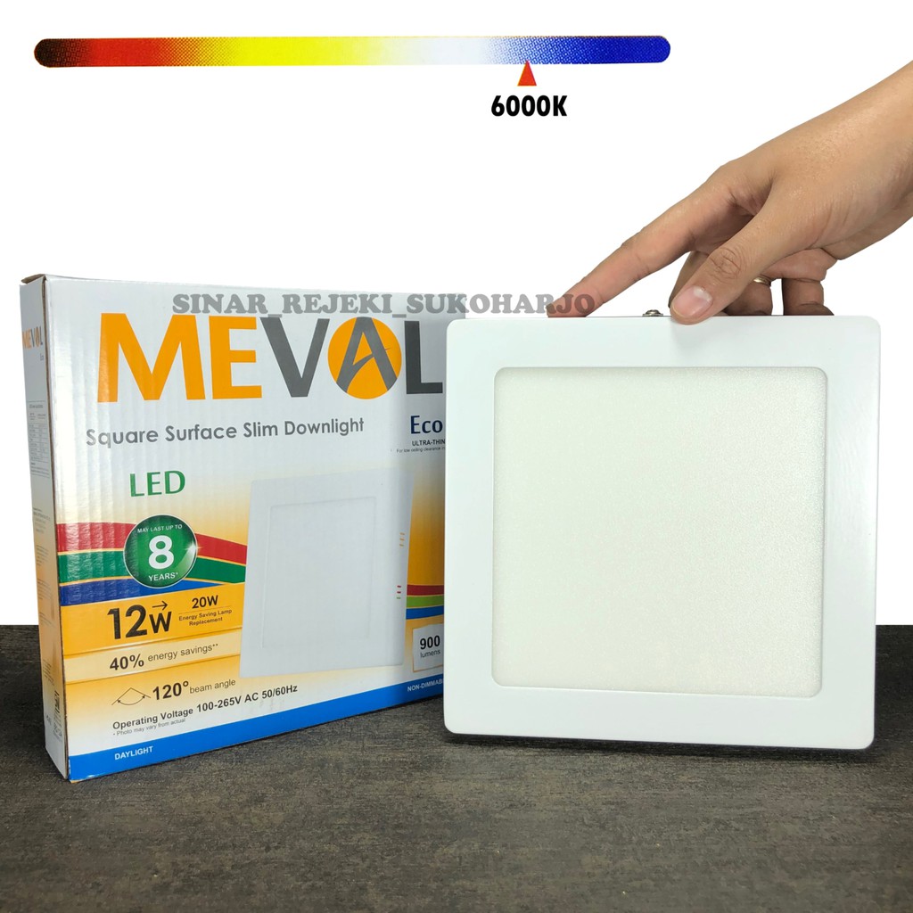 MEVAL 12W Eco Square / Kotak LED Slim Downlight OB / OUTBOW Putih