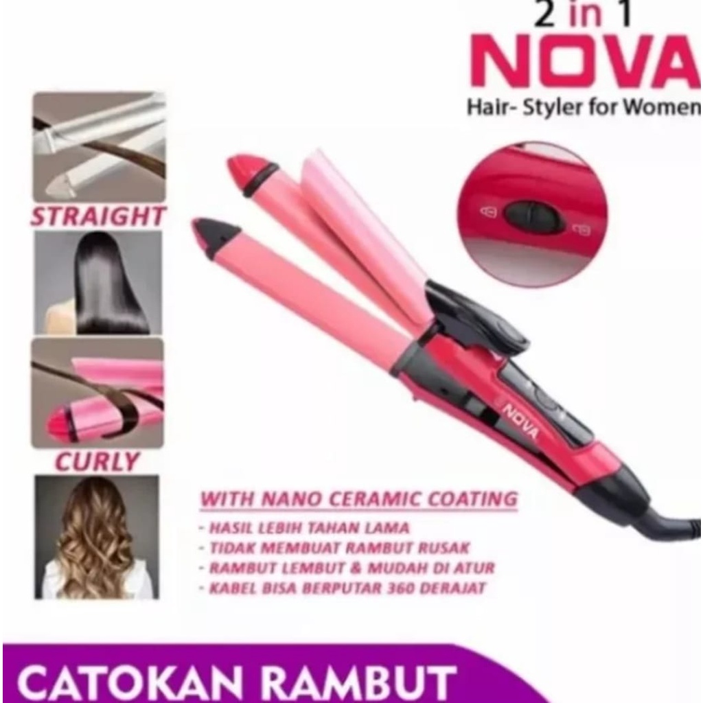 Catokan Nova Catokan 2IN1 Pelurus dan Pengeriting Rambut / Nova 2 in 1 Hair Beauty Set NHC-2009 - Catokan Pelurus dan Pengeriting Rambut - Pink