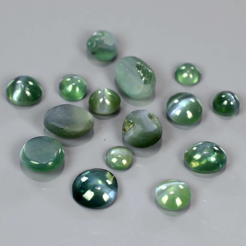 Lot 2.07tcw Round &amp; Oval Cabohon Natural Green Sharp Cat's Eye ALEXANDRITE AXD004
