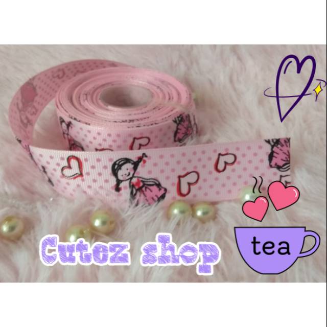 

Pita grossgrain motif girl love, bahan pita dan kerajinan tangan per meter