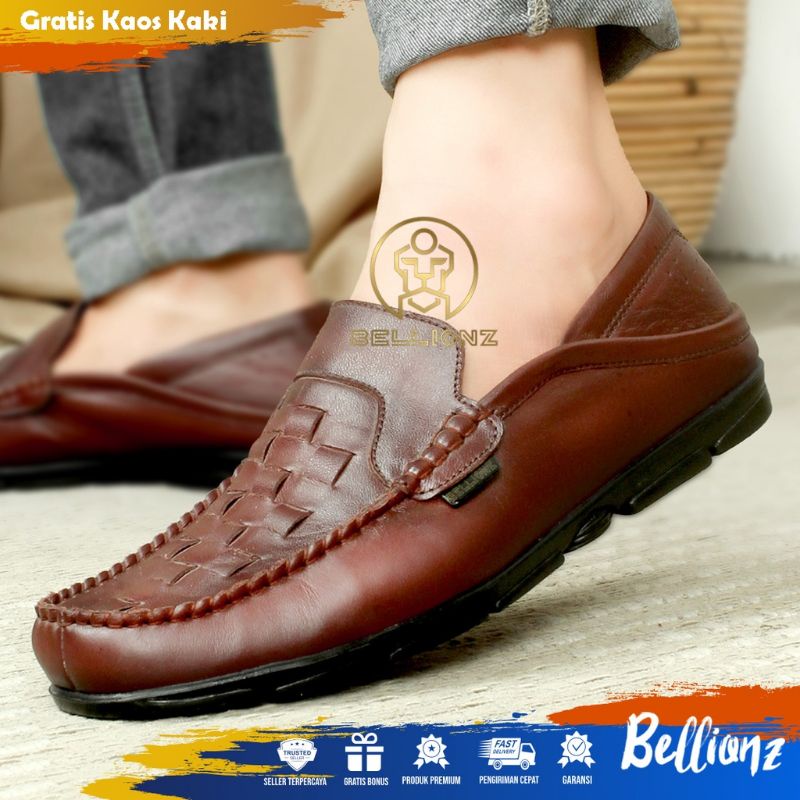 COD -  SEPATU KULIT PRIA CASUAL - SEPATU KANTOR PRIA CASUAL - PANSUS HITAM COKELAT XT4Y