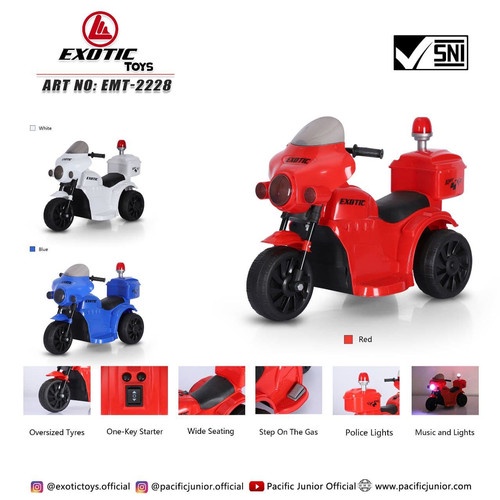 Sepeda Motor Aki Mobil Aki Anak EXOTIC MOTOR TYPE 2228 AKI Baterai Mainan Anak Tricycle EMT-2228 Pol