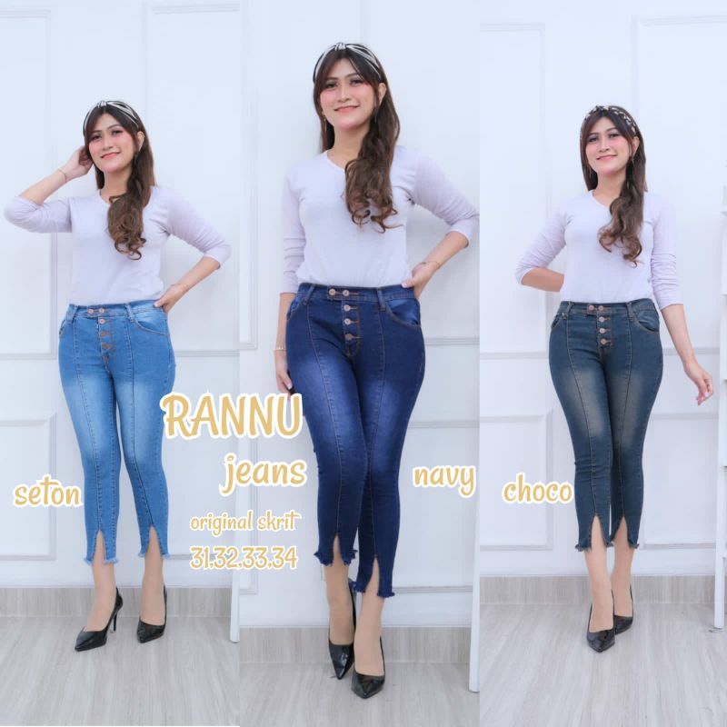 CELANA PANJANG 7/9 BUTTON  RANNU JEANS STRETCH 7/9 CELANA WANITA SANTAI ALL NEW..!!!