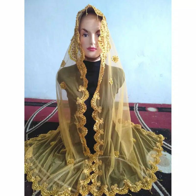 Slayer Pengantin / Hijab Pengantin / Veil Pengantin / Selendang Pengantin / Selendang Ibu Besan / Selendang Akad / Kerudung Bordir Mutiara-1