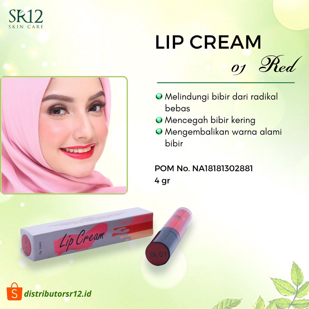 LIP CREAM 01 RED / LIPCREAM SR12 BPOM / BEBAS PARABEN MOIST LEMBUT DAN NYAMAN DI BIBIR