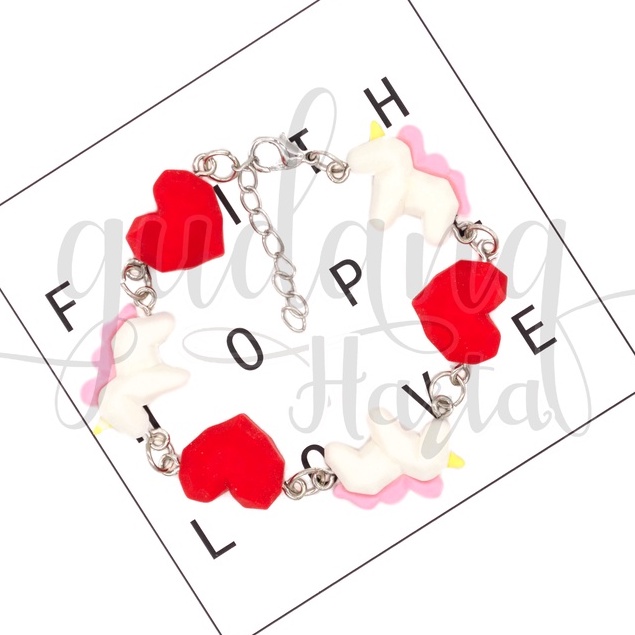 Gelang Wanita Unicorn Heart Gelang Unik Kuda Poni Hati GH 205176