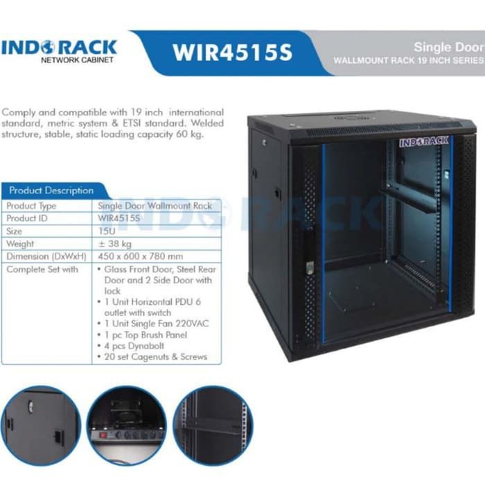 Wallmount Rack Single Door 15U WIR4515S 450mm