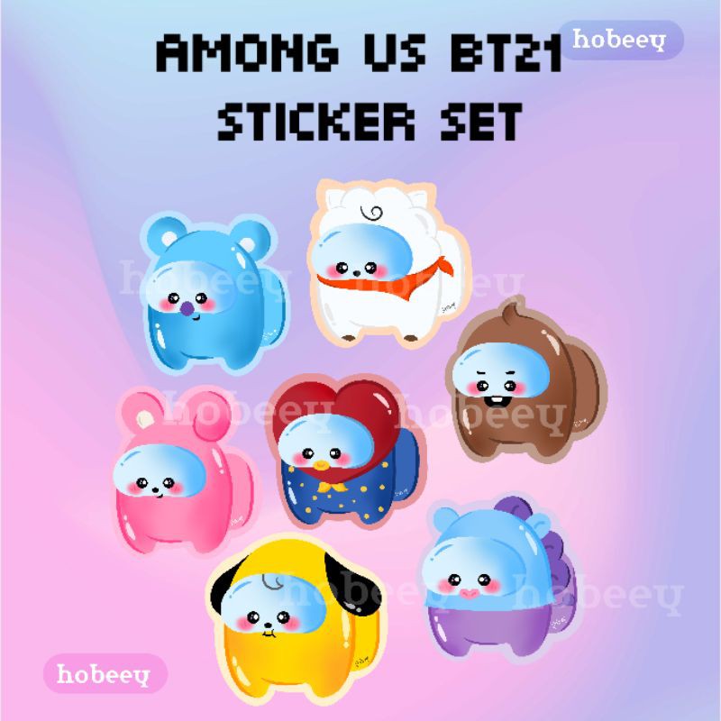 STICKER SET VYNIL 7PCS AMONG US BT21