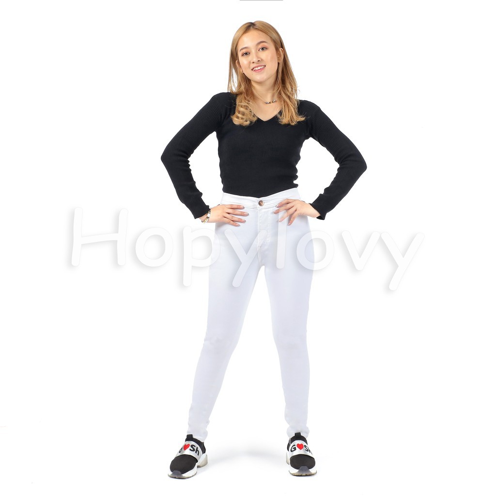 TERBAIM TERBARU TERMURAH KETAT 005/  HOPYLOVY - Celana Jeans Wanita HW Putih HIGHWAIST WHITE