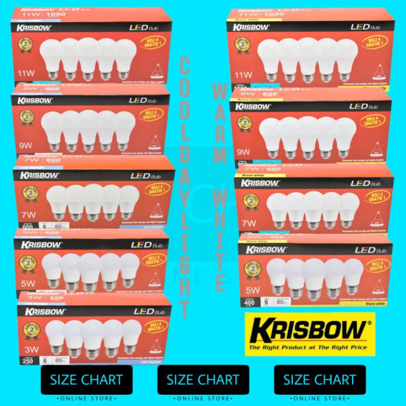 KRISBOW Lampu Bohlam LED Putih/Kuning 3/5/7/9/11 Watt Paket Isi 5 ORIGINAL