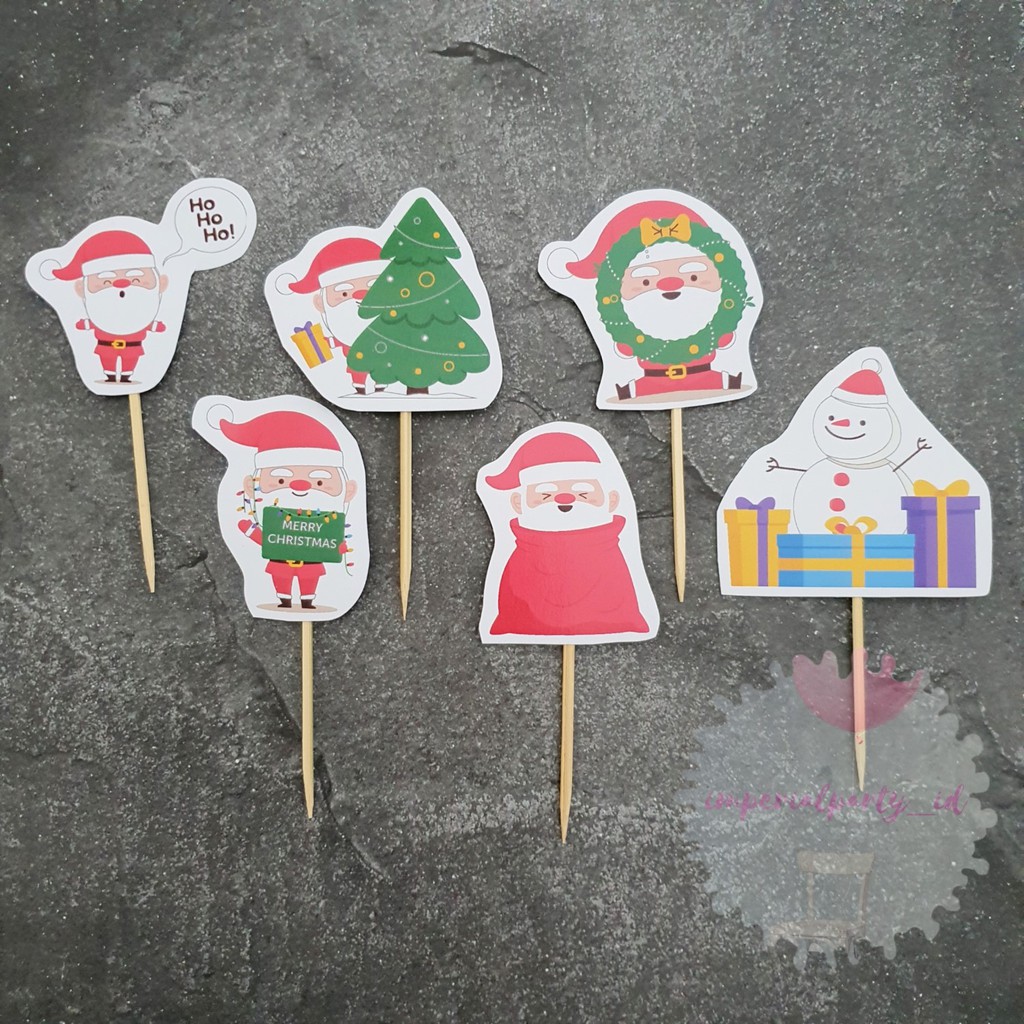 Cake Cupcake Topper Kue Merry Christmas Natal Santa Claus Snowman Gift