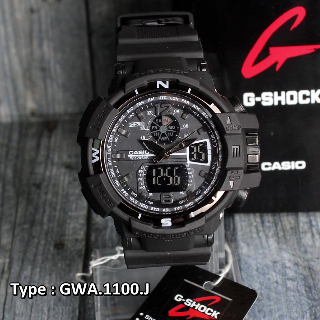 READY ORI  STOK TERBATAS  CASIO G-Shock GWA1100 Army Full Black Hitam Jam tangan pria sporty anti