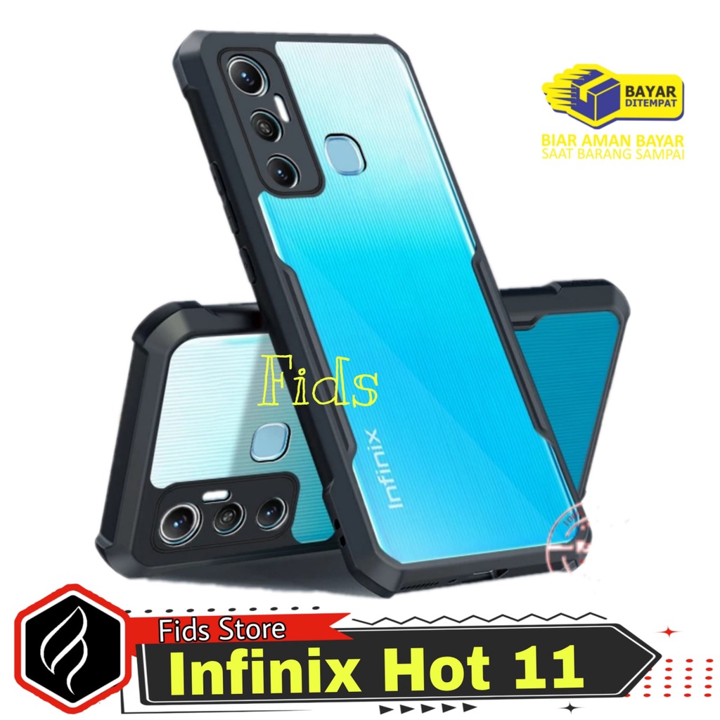 PROMO 2in1 INFINIX HOT 11 CASE Fusion Xundd ShockProof Transparan Free Garskin Carbon Pelindung Belakang HP Anti Jamur