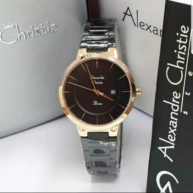 Jam Tangan Alexandre Christie AC2797 Wanita Original Stainless Steel Hitam Rosegold