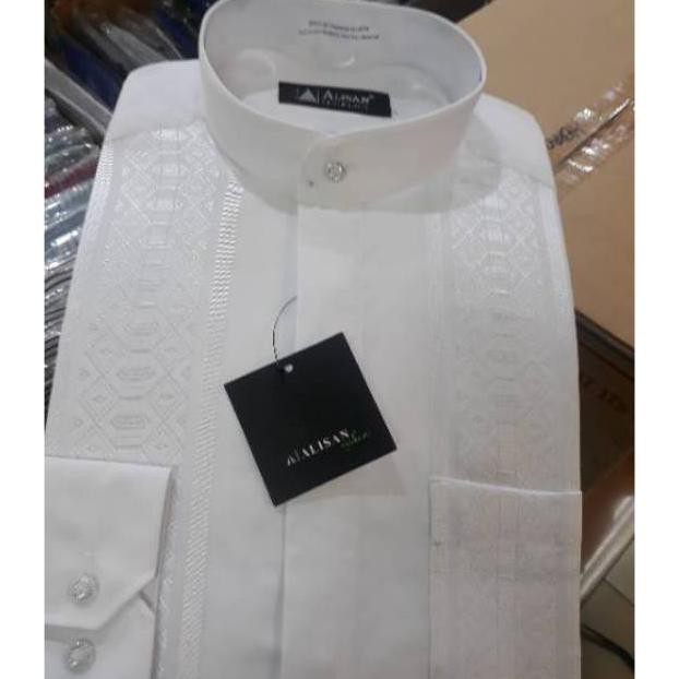 Baju Koko pria Baju Koko alisan putih panjang bordir Reguler fit Murah