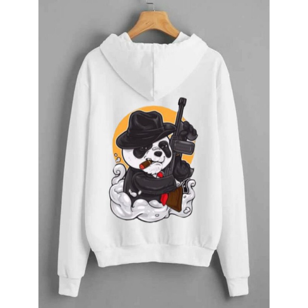 Sweater wanita pria unisex hoodie panda humbel putih abu