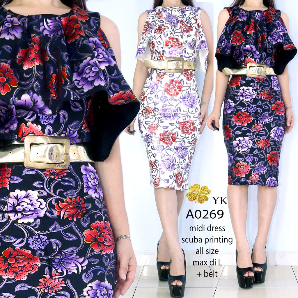 Ykdress 0269 midi vintage rose layer dress import premium