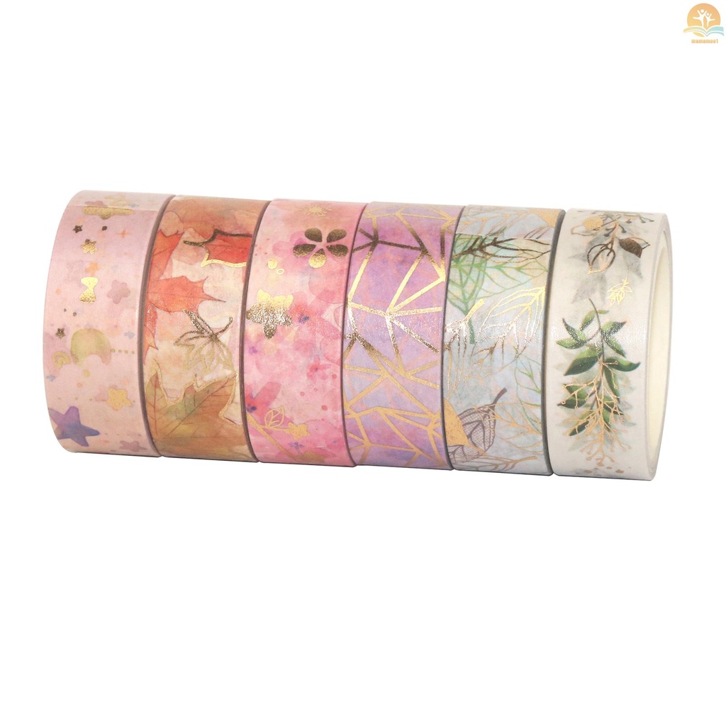 6 Rolls Washi Tape Set Floral Gold Foil Washi ing Tape 15mm Wide Plant Leaves Flower Decorative Adhesive Tape Sticker for DIY Arts &amp; Crafts Journals Planners Scrapbooking Card Gift Wrapping