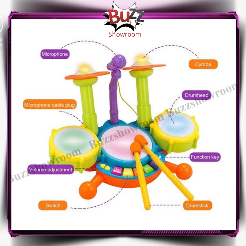 Baby Drum Set Mainan Anak Jazz Drum Set Bayi Electric Music Mic