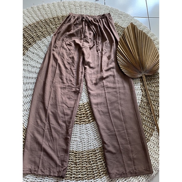 CELANA KULOT PANJANG WANITA TALI POLOS & MOTIF A031-Coklat milo polos