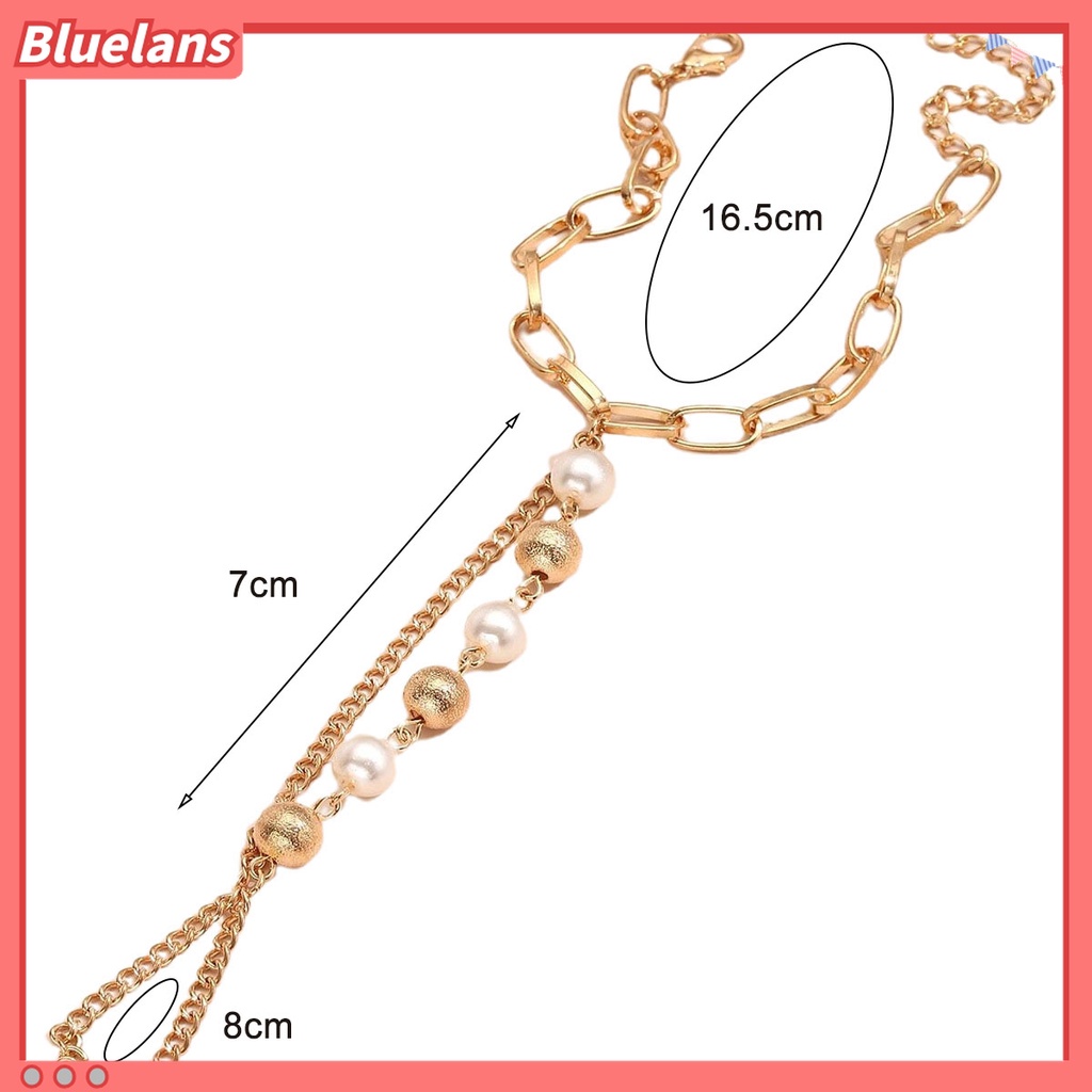 Set Gelang Tangan Bentuk Lingkaran Bahan Stainless Hias Mutiara Imitasi Untuk Wanita