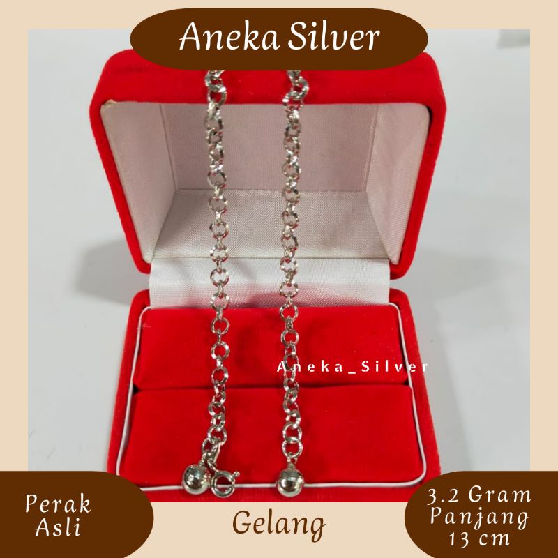 Gelang Holo Anak 2 Krincing, Perak 925, Sepuh Emas Putih