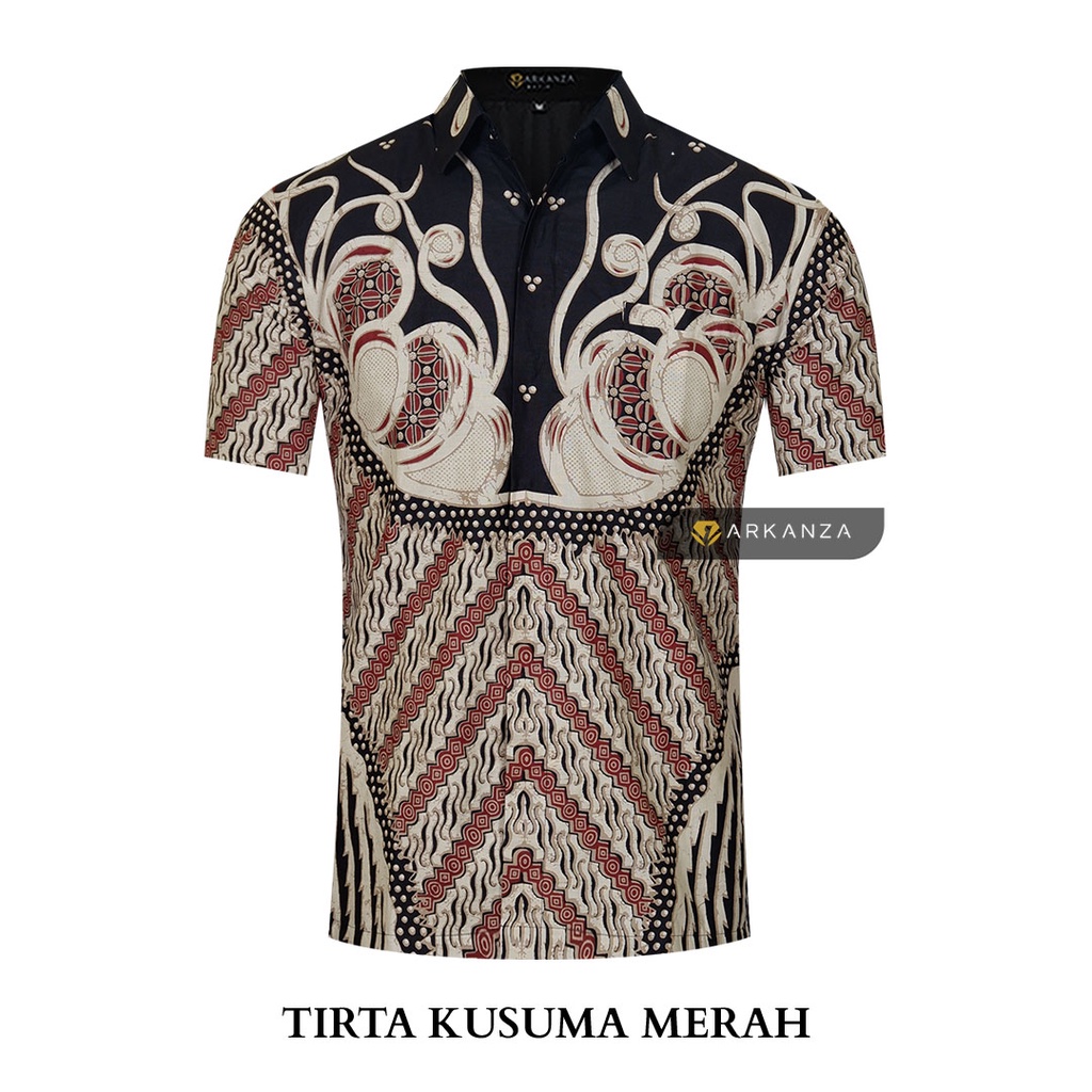 BATIK ARKANZA Motif TIRTA KUSUMA MERAH Hem Atasan Kemeja Baju Batik Pria Cowok Laki Laki Slimfit Full Lapis Furing Lengan Panjang Lengan Pendek Original Asli