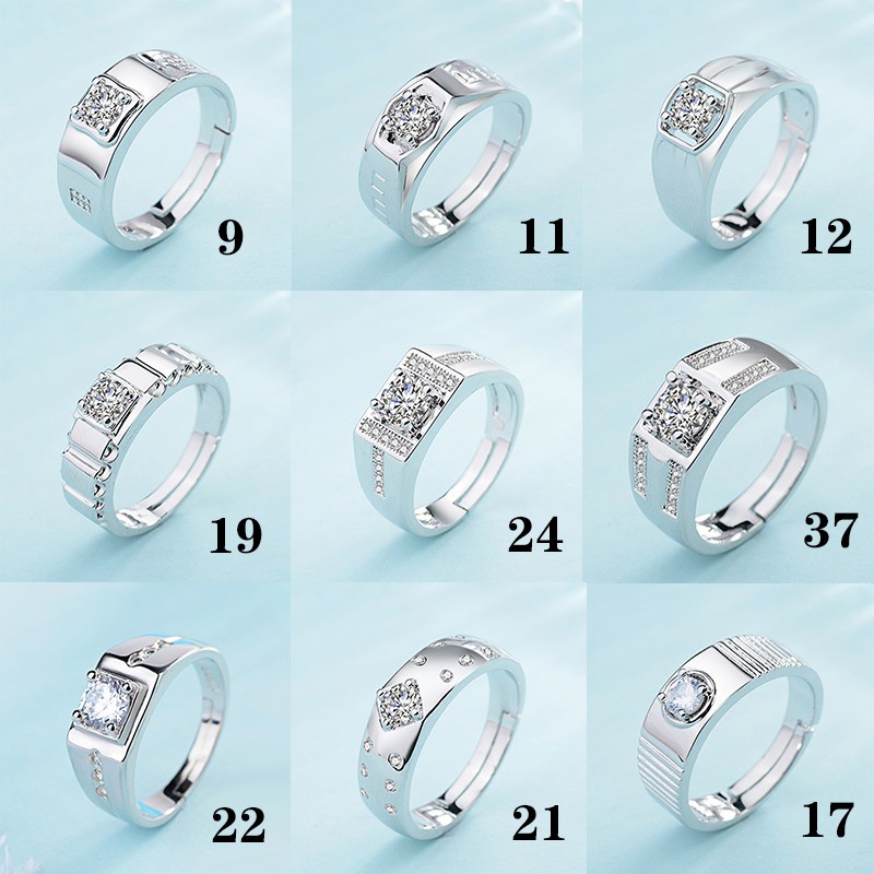 Cincin Silver S925 Pria Adjustable Hias Kristal Berlian Zirconia Untuk Pernikahan