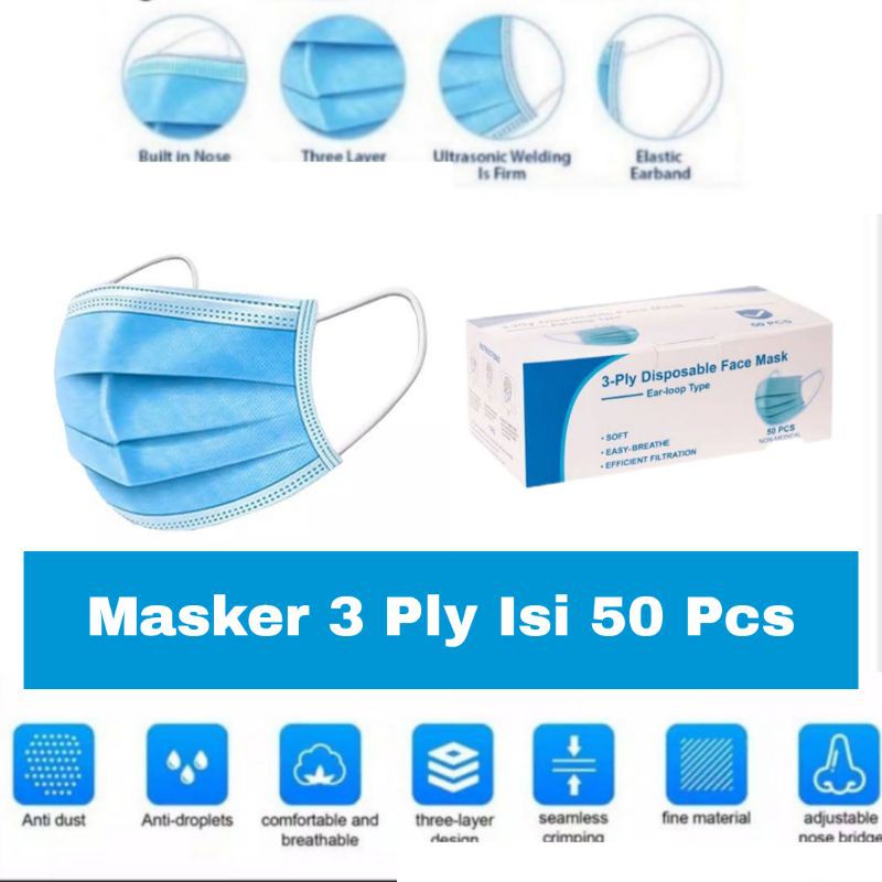 MASKER 3PLAY MEDIS PREMIUM KOREA VERSI ISI 50PCS BELI 1 DAPAT 1 TERLARIS