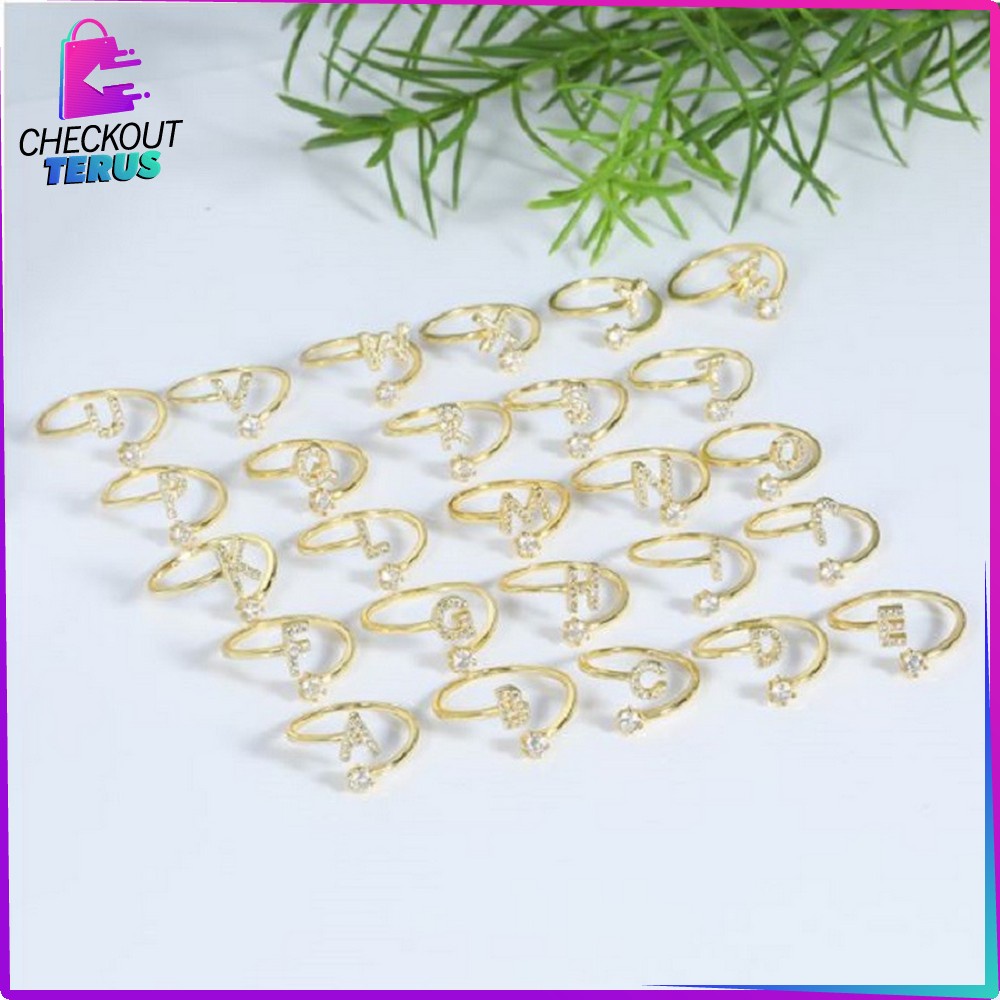 CT K59 Cincin Abjad Huruf A-Z Wanita Fashion Cincin Wanita Huruf Set Perhiasan Wanita Cincin Huruf Gold Stainless Inisial Nama Cincin Alphabet