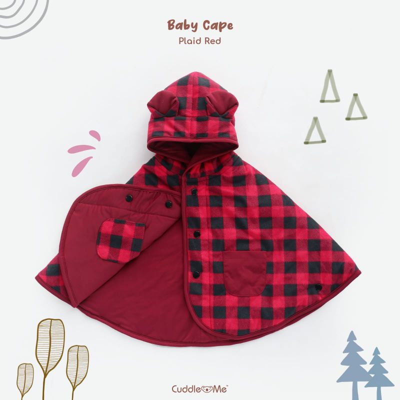 CuddleMe Baby Cape Original Cuddle Me Jaket Mantel Anak Bayi Balita Laki Laki Perempuan Boy Girl Cowok Cewek 0 6 12 Bulan 1 2 3 Tahun-Plaid red