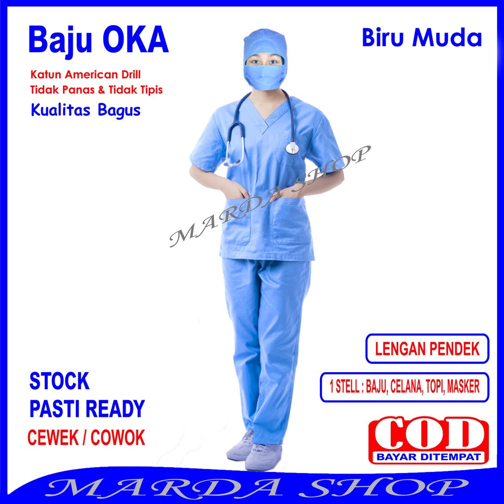 Baju OKA/Baju Scrub/Baju Perawat, Pria Wanita Lengan Pendek