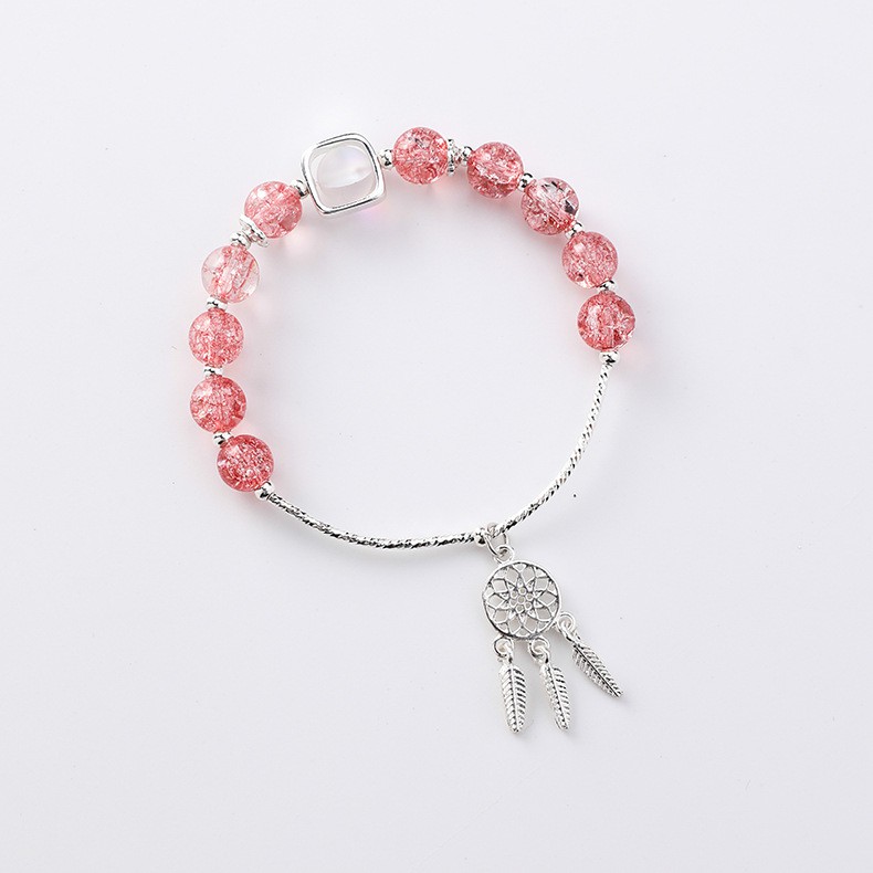 XiaoboACC Gelang Tangan Manik-manik Kristal Dreamcatcher Warna Pink Ala Korea untuk Wanita