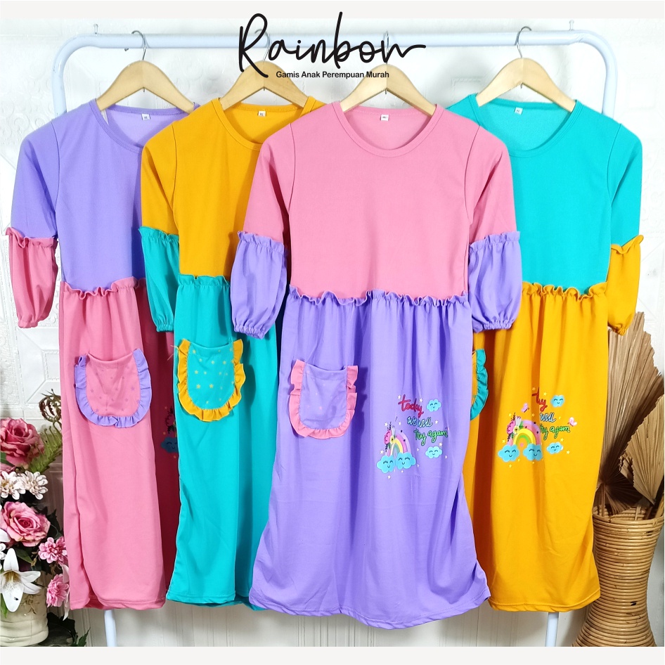 Gamis Anak Murah Kaos Soleha Rainbow Warna Mix CF Kids