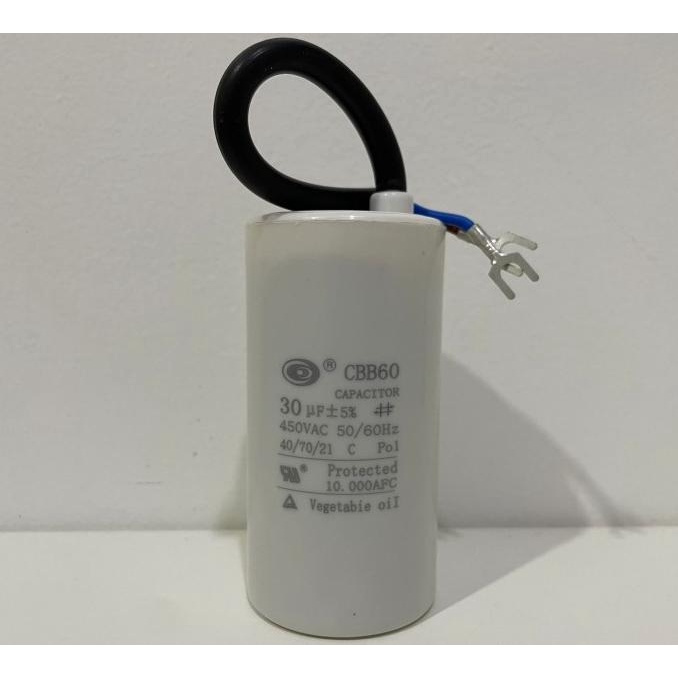 Kapasitor 30 Uf 450V Bulat Kabel / Capacitor Pompa Air 30Uf Bulat