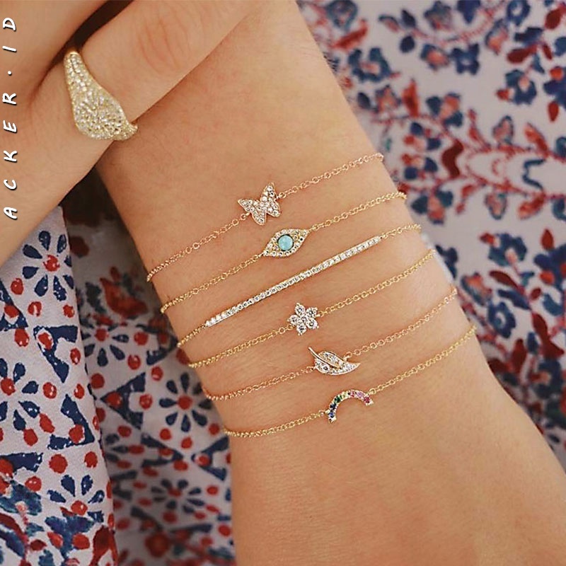 [ACKER] 6 Buah/Set Gelang Bunga Berlian Imitasi Untuk Wanita