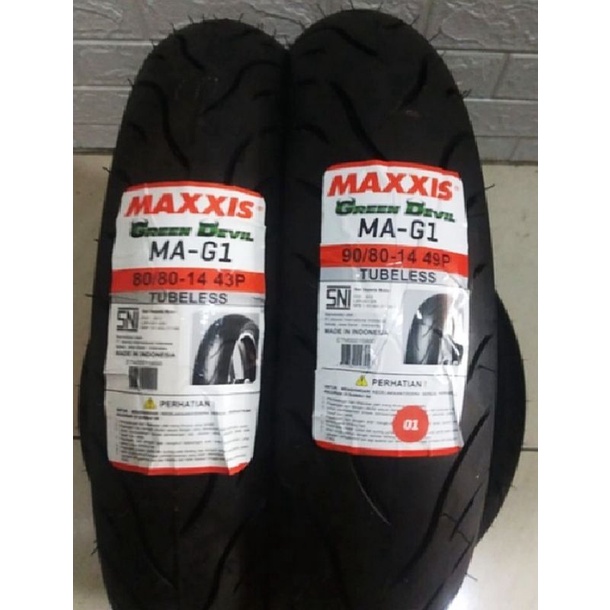 PAKET BAN TUBLES MATIC MAXXIS GREEN DEVIL UK 80/80 + 90/80 RING 14 (soft compound) FREE PENTIL